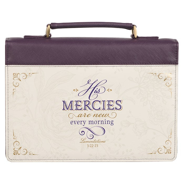 Bible Cover-His Mercies Are New Every Morning (Lamentations 3:22-23)-Dark Amethyst Purple Fashion-Large