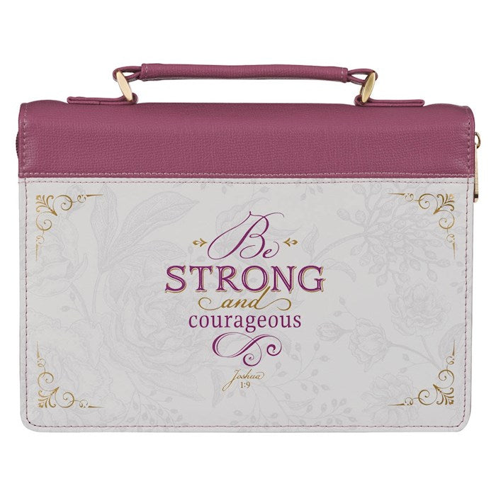 Bible Cover-Be Strong And Courageous (Joshua 1:9)-Topaz Pink Faux Leather Fashion-Medium