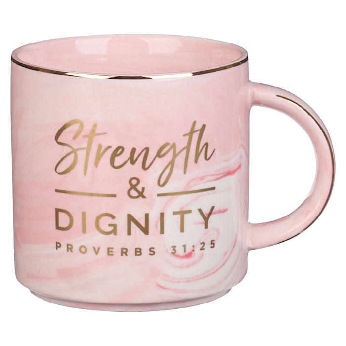 Mug-Strength &amp; Dignity (Proverbs 31:25)-Pink Marbled (MUG932)