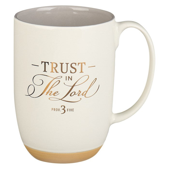 Mug-Trust In The Lord (Proverbs 3:5)-White/Taupe w/Clay Base (MUG952)