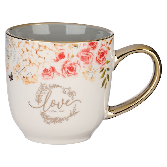 Mug-Love (1Corinthians 16:14)-Red &amp; Orange Floral (MUG893)