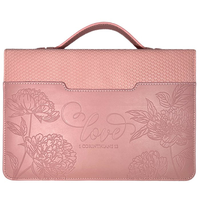 Bible Cover-Debossed w/Weave Pattern-Love-Pink-LRG