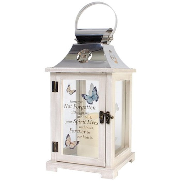 Lantern w/Flameless LED Candle &amp; Timer-Butterfly Memorial/Forever Our Hearts (6.25&quot; x13.5&quot; x 6.25&quot;