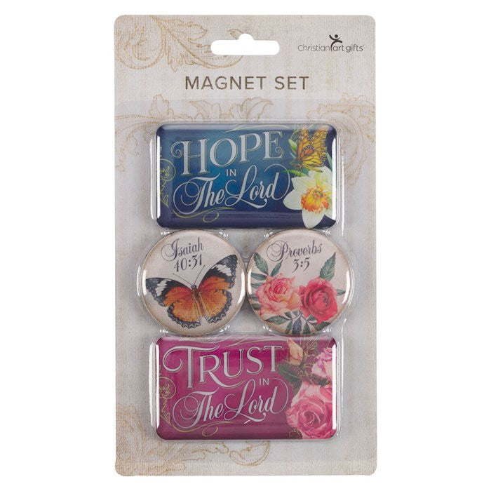 Magnet Set-Trust &amp; Hope In The Lord-Floral &amp; Butterflies (Set Of 4)