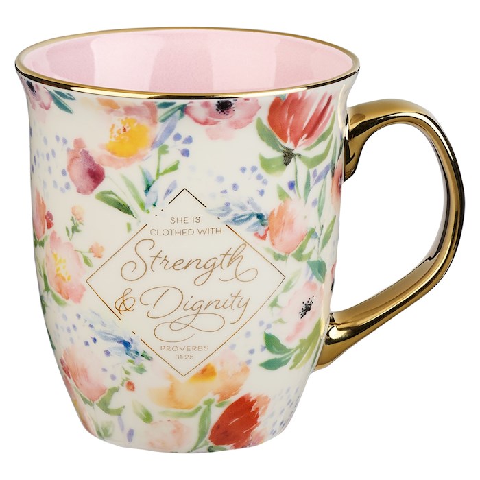 Mug-She Is Clothed With Strength &amp; Dignity (Proverbs 31:25)-Pastel Floral/Pink (MUG962)