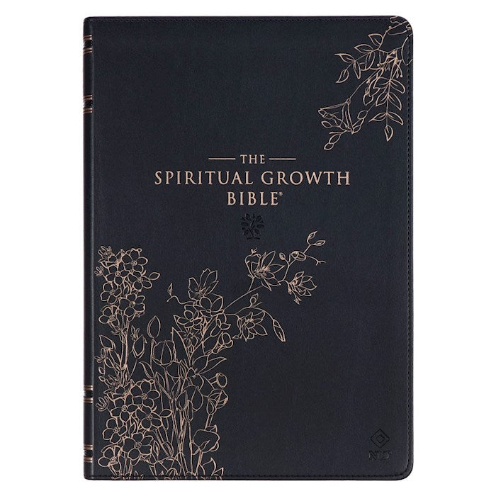NLT Spiritual Growth Bible-Black Floral Faux Leather