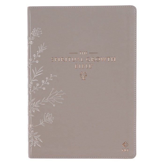 NLT Spiritual Growth Bible-Taupe Floral Embroidered Faux Leather