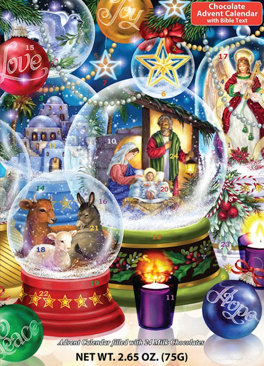Chocolate Calendar-Advent: Nativity Snow Globe (10 x 13.75)