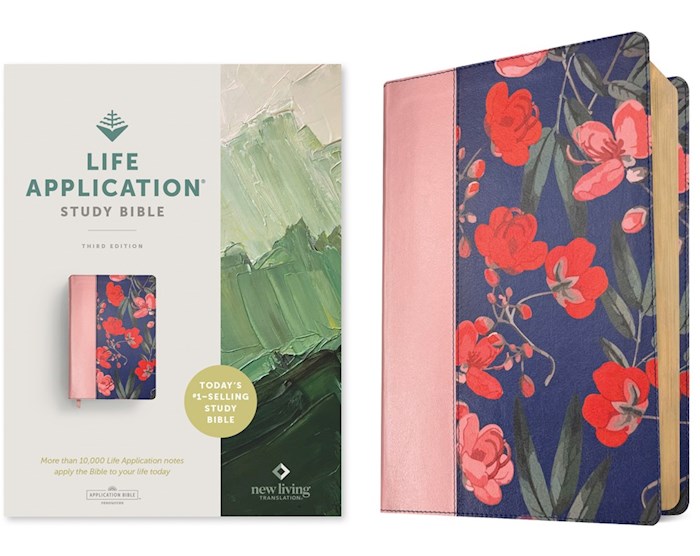 NLT Life Application Study Bible (Third Edition) (RL)-Pink Evening Bloom LeatherLike