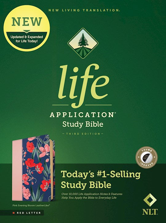 NLT Life Application Study Bible (Third Edition)-Pink Evening Bloom LeatherLike Indexed