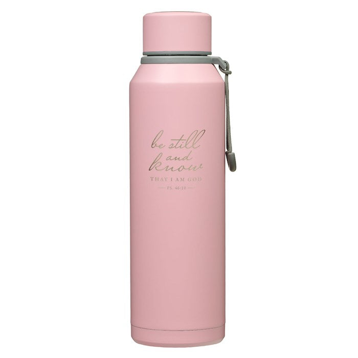 Water Bottle-Be Still &amp; Know (Psalm 46:10)-Pink Stainless Steel (24 oz)