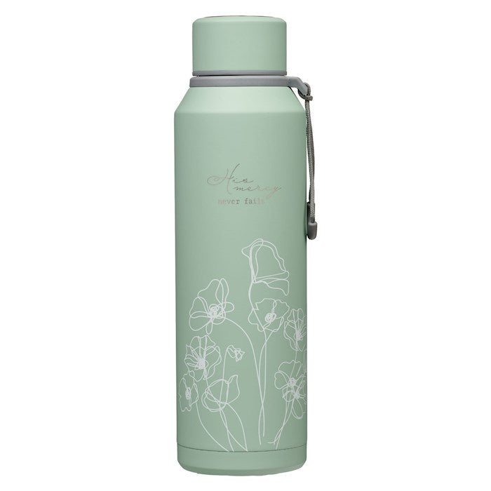 Water Bottle-His Mercy Never Fails-Hazy Teal Stainless Steel (24 oz)