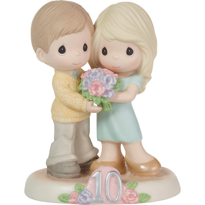 Figurine-Ten Sweet Years Together-Pink &amp; Purple Sweet Peas