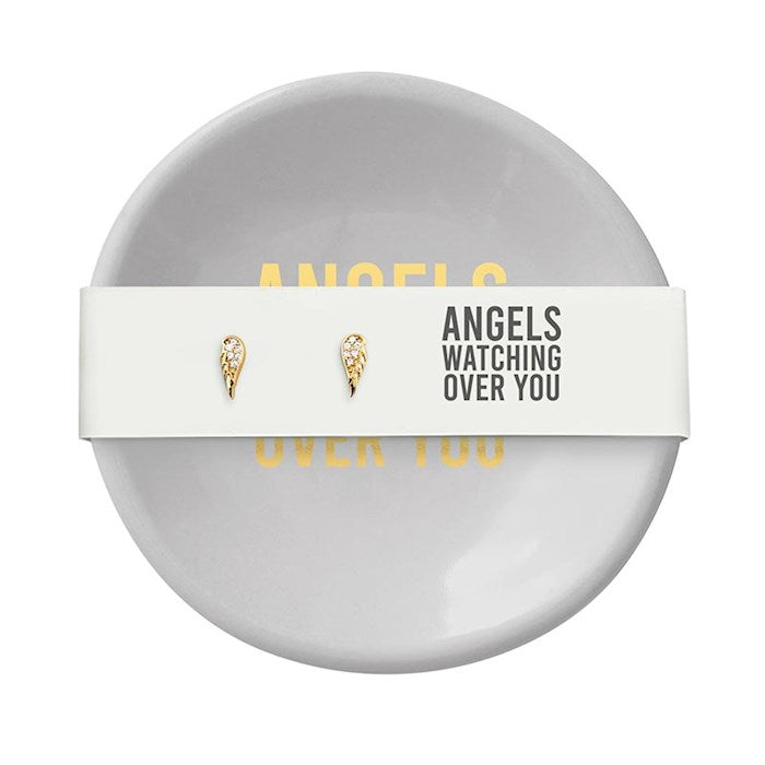 Ring Dish &amp; Earrings-Angels Watching Over You-Angels/Gray (3"D)