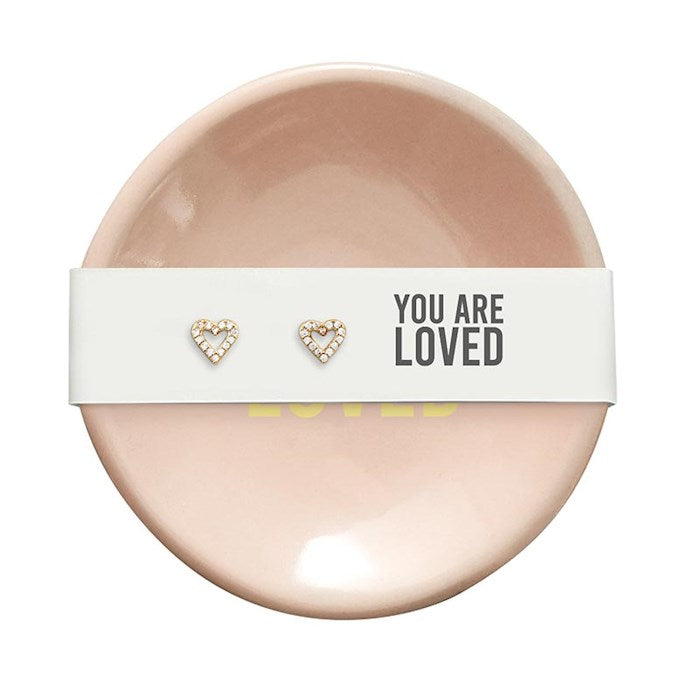 Ring Dish &amp; Earrings-You Are Loved-Hearts/Pink (3"D)