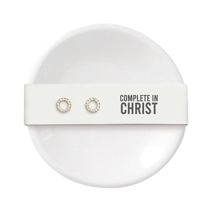 Ring Dish &amp; Earrings-Complete In Christ-Circles/White (3"D)