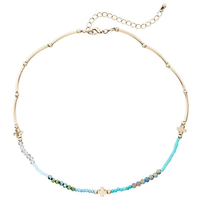 Necklace-Emmanuel Cross Pendant-Green (18&quot;)