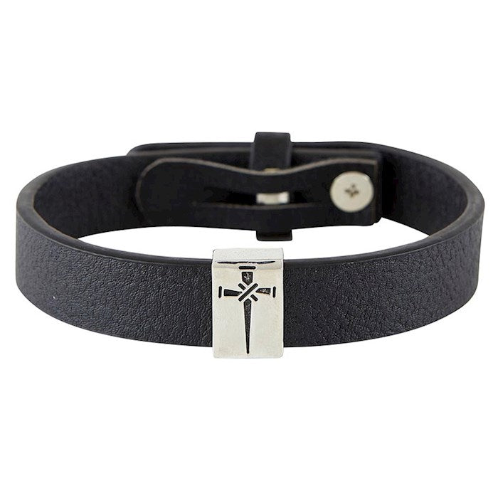 Bracelet-Faux Leather-Cross Of Nails (8&quot; Adjustable)