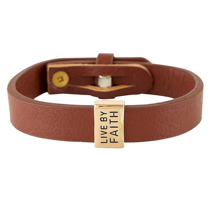 Bracelet-Faux Leather-Live By Faith (8&quot; Adjustable)