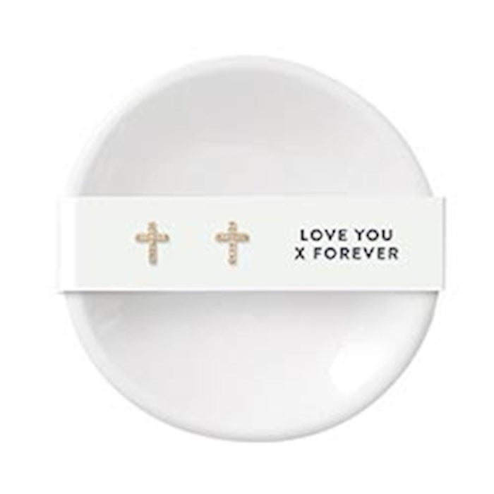 Trinket Tray &amp; Earrings-Love You Forever-Cross/White (3"D)