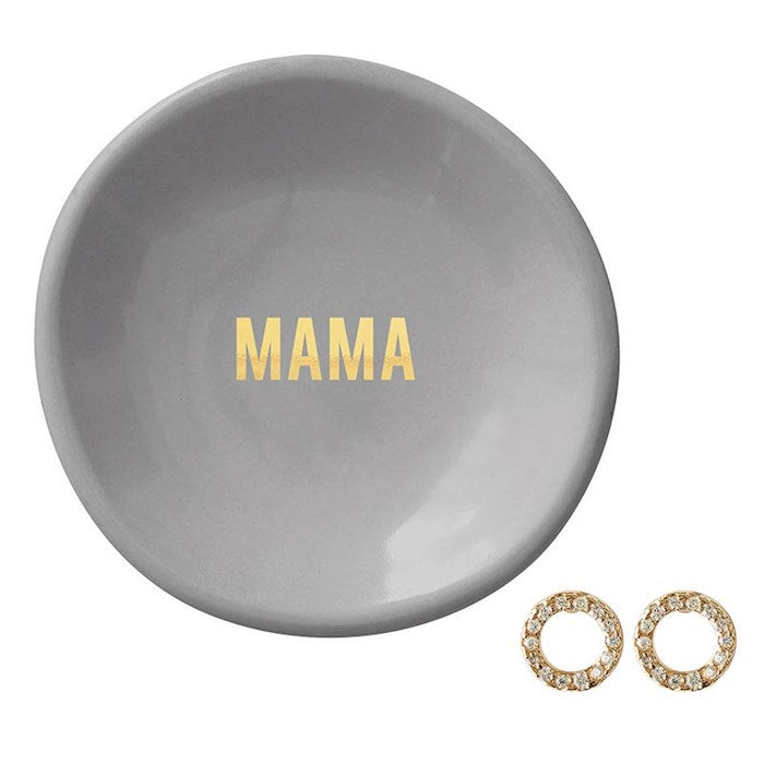 Trinket Tray &amp; Earrings-Mama-Circle/Grey (3"D)