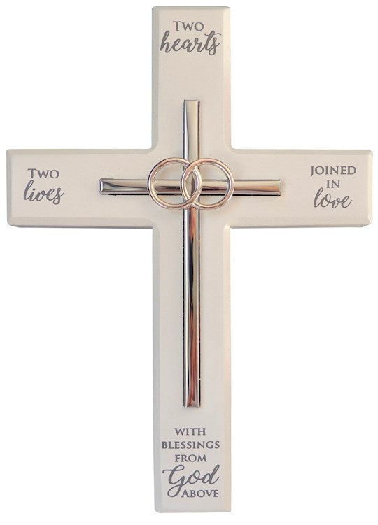 Wall Cross-Two Hearts w/Blessings From God (7" x 10")