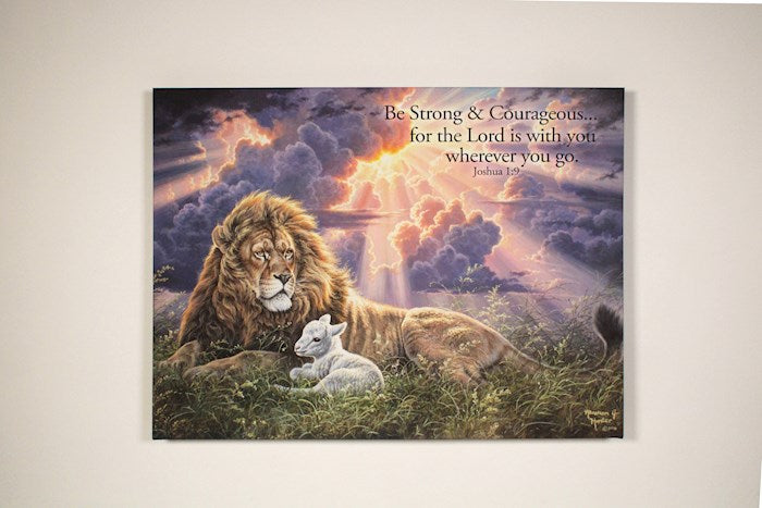 Mounted Print-Perfect Peace (Lion &amp; Lamb) w/Scripture (Backlit Print) (18" x 24")