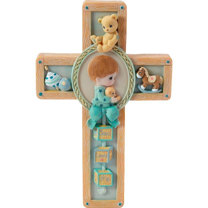 Plaque-Praying Boy With Bear-Cross