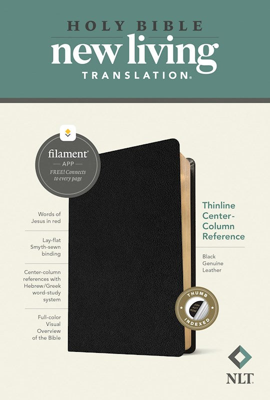 NLT Thinline Center-Column Reference Bible Filament-Enabled-Black Genuine Leather Indexed