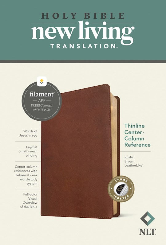 NLT Thinline Center-Column Reference Bible Filament-Enabled-Rustic Brown LeatherLike Indexed