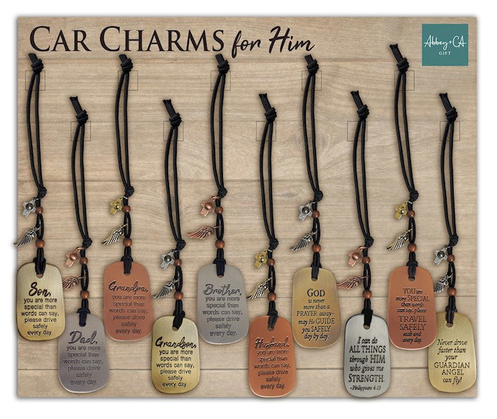 Car Charms Display-3 Each of 10 styles w/12"x 10" Display (31 Pieces)