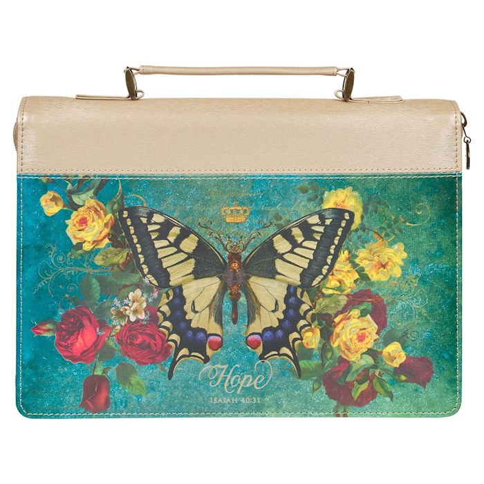 Bible Cover-Hope/Butterfly Blessings (Isaiah 40:31)-Teal Faux Leather Fashion-Large