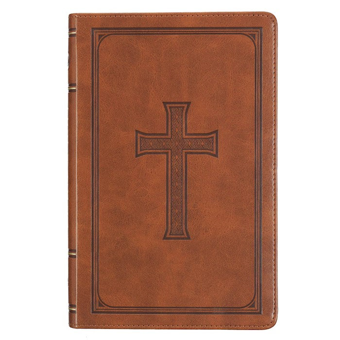 KJV Deluxe Gift Bible-Honey Brown Cross Faux Leather
