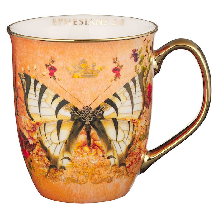 Mug-Grace (Ephesians 2:8)-Orange/White Butterfly (MUG1016)
