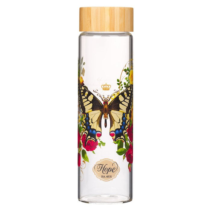 Water Bottle-Hope (Isaiah 40:31)-Yellow Butterfly Glass