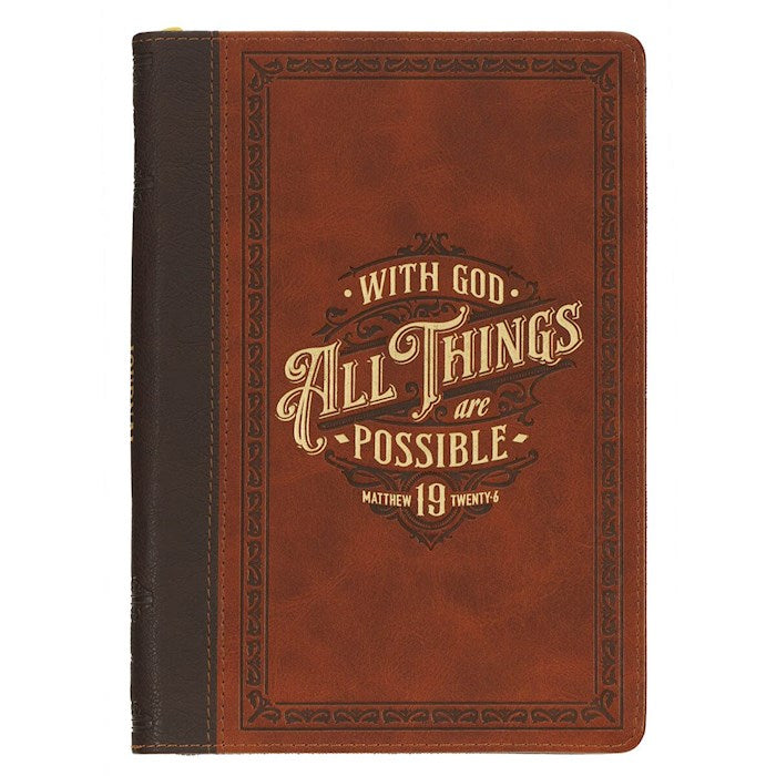 Journal-Classic-With God All Things Are Possible (Matthew 19:26)-Brown Two-Tone Zipper