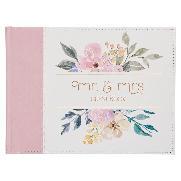 Guest Book-Wedding-Pink/White Floral Mr. &amp; Mrs.
