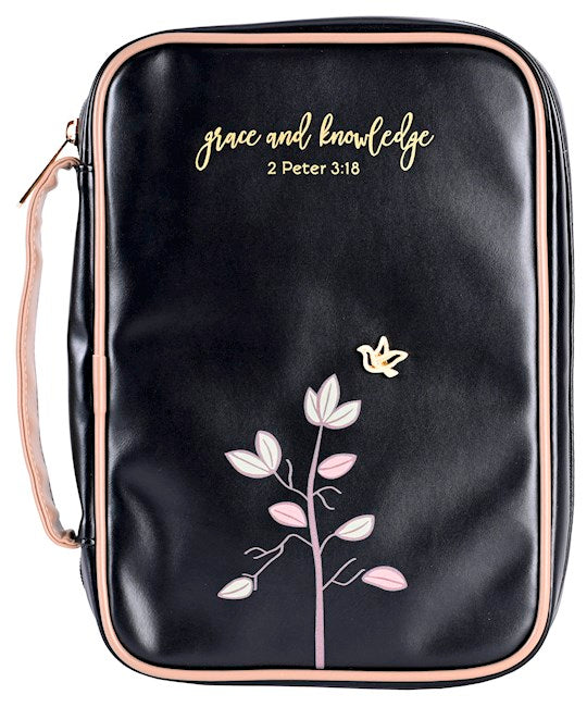 Bible Cover-Grace &amp; Knowledge-Black/Gold-LRG
