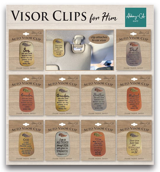 Visor Clip Display-3 Each Of 10 Styles W/ 12" x 13" Display (30 Pieces)