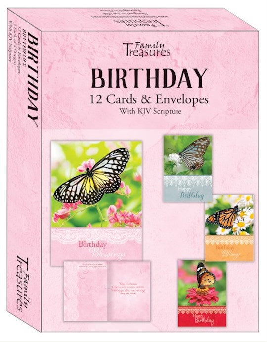 Boxed Card-Birthday-Butterflies (Pack Of 12)