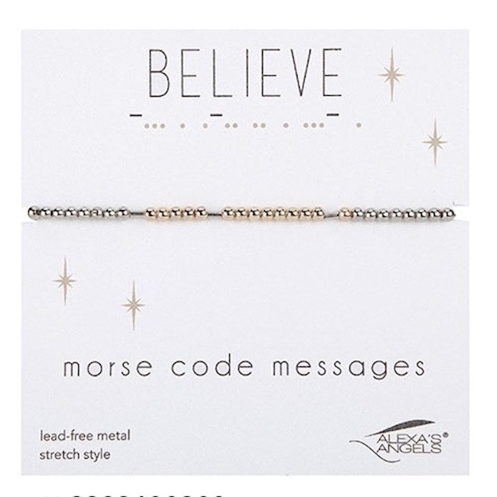 Bracelet-Morse Code-Believe-Stretch W/ Gift Bag