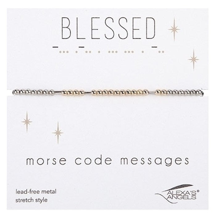 Bracelet-Morse Code-Blessed-Stretch W/ Gift Bag
