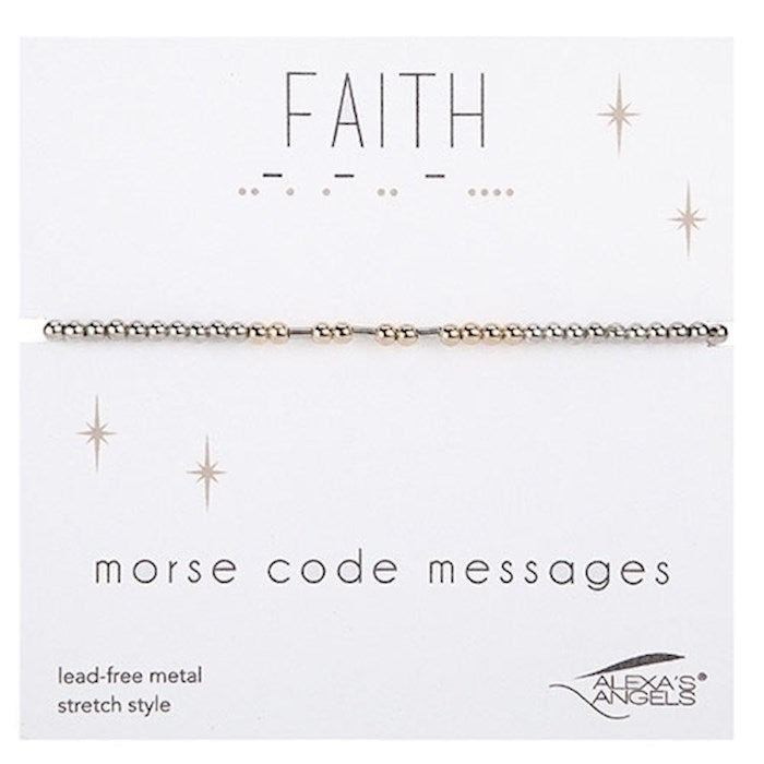 Bracelet-Morse Code-Faith-Stretch W/ Gift Bag