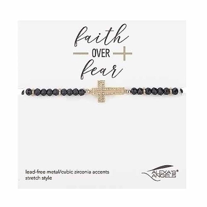 Bracelet-Black Cross-Glass-Stretch W/ Gift Bag