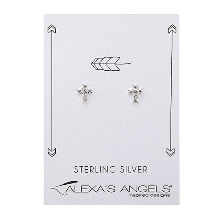 Earrings-Cross-Clear Sterling Silver