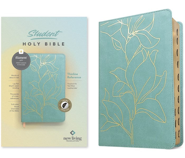 NLT Student Thinline Reference Holy Bible Filament Enabled Edition-Teal Blue Tropical Iris LeatherLike Indexed