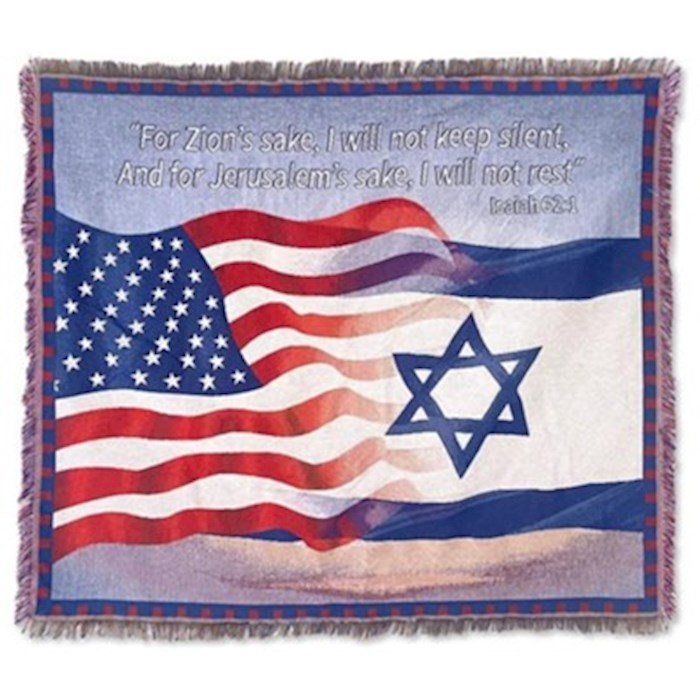 Throw Blanket-Isaiah 61:1 With USA &amp; Israel Flag Background (50" X 60") (