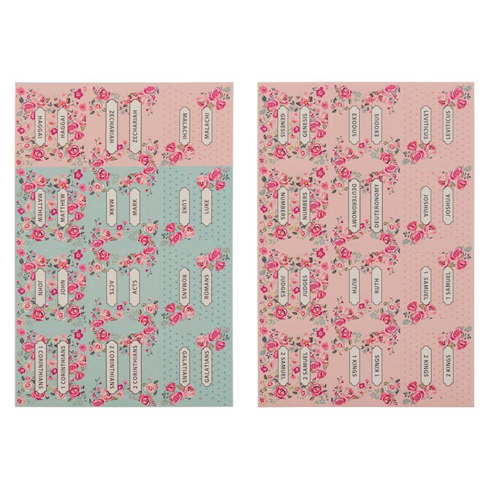 Bible Tab-Pink And Blue Floral Old &amp; New Testament Peel &amp; Stick Indexing