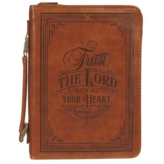 Bible Cover-Trust In The Lord (Proverbs 3:5)-Honey Brown-Large