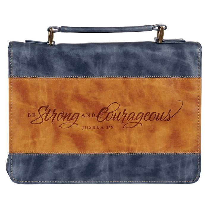 Bible Cover-Be Strong &amp; Courageous (Joshua 1:9)-Butterscotch/Navy-Medium